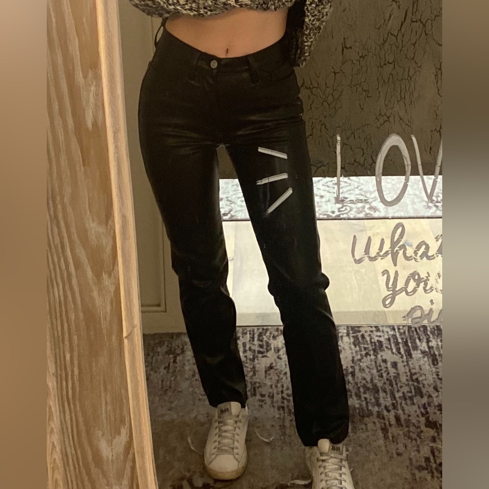 Leather straight pants